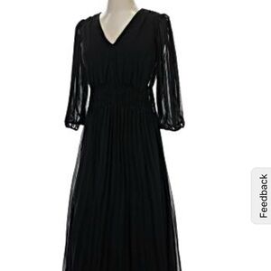 Taylor Black Long Sheer Sleeve Dress Pleated Skirt